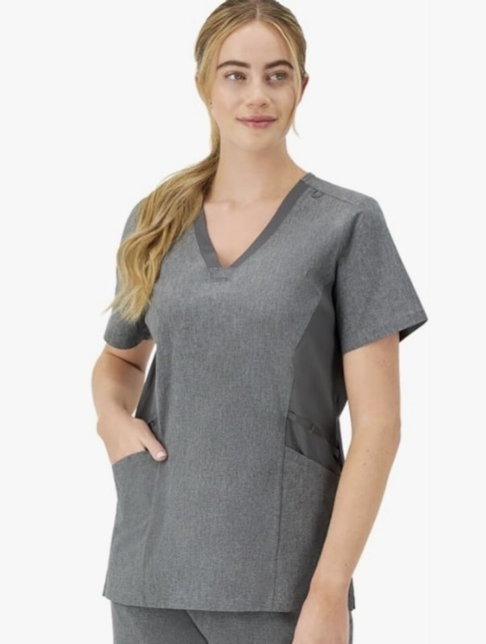 Women's Hanes Gray Medical Scrub Top Sz L